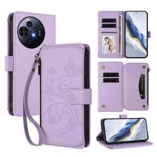 For TCL 50 NxtPaper / 50 Pro NxtPaper 5G Butterfly Love Flower Multi-card Zipper Wallet Leather Phone Case(Light Purple)
