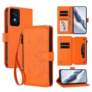 For TCL 50 SE / 40 NxtPaper 4G Butterfly Love Flower Multi-card Zipper Wallet Leather Phone Case(Orange)