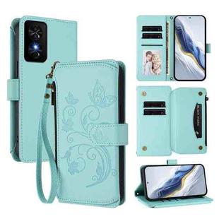 For TCL 50 SE / 40 NxtPaper 4G Butterfly Love Flower Multi-card Zipper Wallet Leather Phone Case(Mint Green)