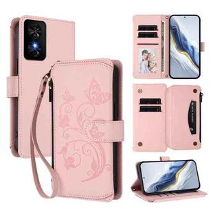 For TCL 50 SE / 40 NxtPaper 4G Butterfly Love Flower Multi-card Zipper Wallet Leather Phone Case(Pink)