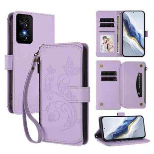 For TCL 50 SE / 40 NxtPaper 4G Butterfly Love Flower Multi-card Zipper Wallet Leather Phone Case(Light Purple)