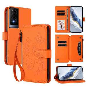 For TCL 50 XE Butterfly Love Flower Multi-card Zipper Wallet Leather Phone Case(Orange)
