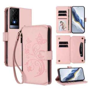 For TCL 50 XE Butterfly Love Flower Multi-card Zipper Wallet Leather Phone Case(Pink)