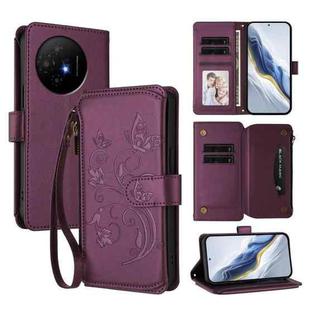 For TCL 50 XL / 50 XL NxtPaper 5G Butterfly Love Flower Multi-card Zipper Wallet Leather Phone Case(Dark Purple)