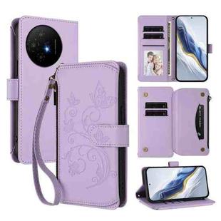 For TCL 50 XL / 50 XL NxtPaper 5G Butterfly Love Flower Multi-card Zipper Wallet Leather Phone Case(Light Purple)