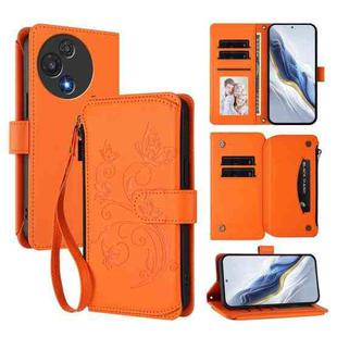 For TCL 60 5G Butterfly Love Flower Multi-card Zipper Wallet Leather Phone Case(Orange)