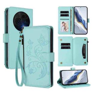 For TCL 60 NxtPaper Butterfly Love Flower Multi-card Zipper Wallet Leather Phone Case(Mint Green)