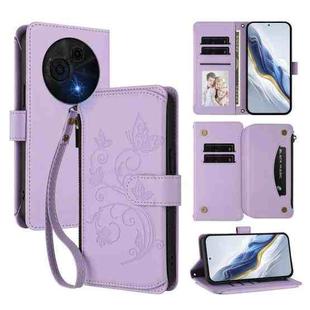 For TCL 60 NxtPaper Butterfly Love Flower Multi-card Zipper Wallet Leather Phone Case(Light Purple)