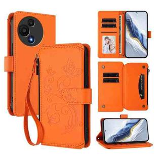 For TCL 60 SE NxtPaper Butterfly Love Flower Multi-card Zipper Wallet Leather Phone Case(Orange)