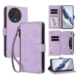 For TCL 60R Butterfly Love Flower Multi-card Zipper Wallet Leather Phone Case(Light Purple)