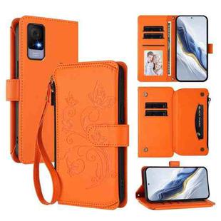 For TCL 405 / 406 / 406S / 408 / T506D Butterfly Love Flower Multi-card Zipper Wallet Leather Phone Case(Orange)