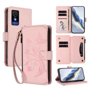 For TCL 501 / Vodafone Smart M25 Butterfly Love Flower Multi-card Zipper Wallet Leather Phone Case(Pink)