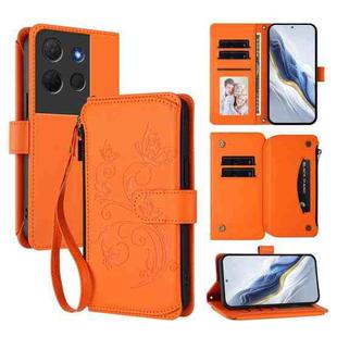 For TCL 503 Butterfly Love Flower Multi-card Zipper Wallet Leather Phone Case(Orange)