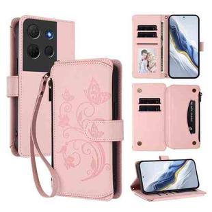 For TCL 503 Butterfly Love Flower Multi-card Zipper Wallet Leather Phone Case(Pink)