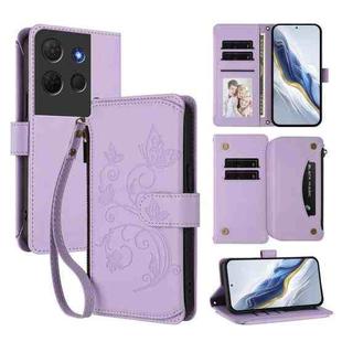 For TCL 503 Butterfly Love Flower Multi-card Zipper Wallet Leather Phone Case(Light Purple)