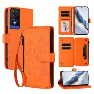 For TCL 505 / T509K / T5094 Butterfly Love Flower Multi-card Zipper Wallet Leather Phone Case(Orange)