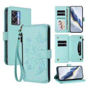For Realme V23 / Narzo 50 Butterfly Love Flower Multi-card Zipper Wallet Leather Phone Case(Mint Green)
