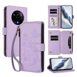 For Realme 14 Pro 5G India Butterfly Love Flower Multi-card Zipper Wallet Leather Phone Case(Light Purple)