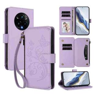 For Realme 14 Pro+ 5G Butterfly Love Flower Multi-card Zipper Wallet Leather Phone Case(Light Purple)
