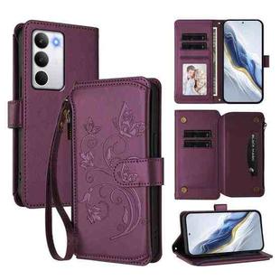 For Realme C71 4G Global Butterfly Love Flower Multi-card Zipper Wallet Leather Phone Case(Dark Purple)