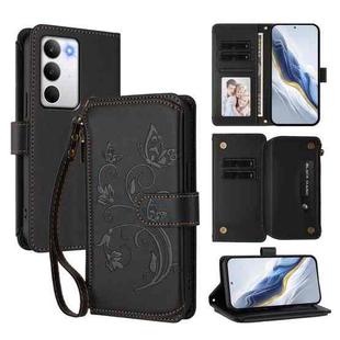 For Realme C71 4G Global Butterfly Love Flower Multi-card Zipper Wallet Leather Phone Case(Black)