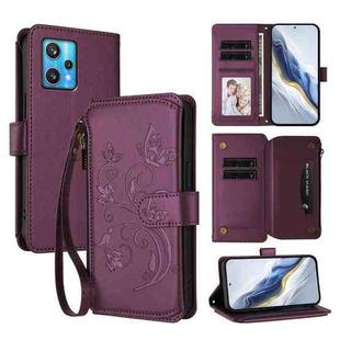 For Realme 9 Pro+ 5G / Narzo 50 Pro 5G Butterfly Love Flower Multi-card Zipper Wallet Leather Phone Case(Dark Purple)