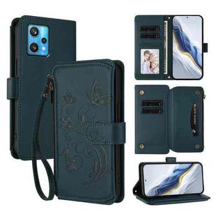 For Realme 9 Pro+ 5G / Narzo 50 Pro 5G Butterfly Love Flower Multi-card Zipper Wallet Leather Phone Case(Dark Green)