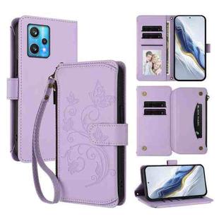 For Realme 9 Pro+ 5G / Narzo 50 Pro 5G Butterfly Love Flower Multi-card Zipper Wallet Leather Phone Case(Light Purple)