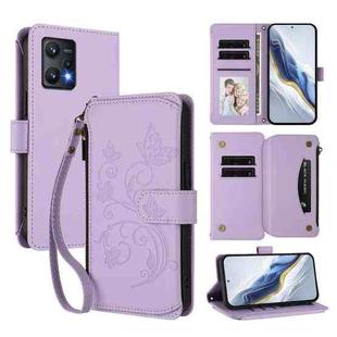 For Realme 9 Pro 5G Global / 9 5G EU Butterfly Love Flower Multi-card Zipper Wallet Leather Phone Case(Light Purple)