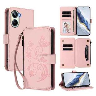 For Realme 10 Pro 5G Butterfly Love Flower Multi-card Zipper Wallet Leather Phone Case(Pink)