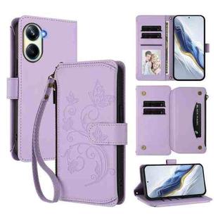 For Realme 10 Pro 5G Butterfly Love Flower Multi-card Zipper Wallet Leather Phone Case(Light Purple)