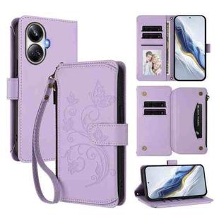For Realme 10 Pro+ 5G Butterfly Love Flower Multi-card Zipper Wallet Leather Phone Case(Light Purple)