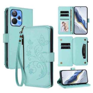 For Realme 10T 5G / 10S 5G Butterfly Love Flower Multi-card Zipper Wallet Leather Phone Case(Mint Green)