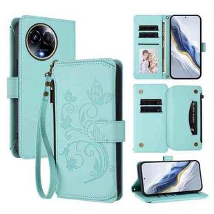 For Realme 11 5G Global / C67 5G India Butterfly Love Flower Multi-card Zipper Wallet Leather Phone Case(Mint Green)