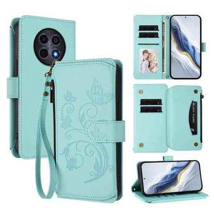 For Realme 13 / 12 / 12x / C65 5G Global Butterfly Love Flower Multi-card Zipper Wallet Leather Phone Case(Mint Green)