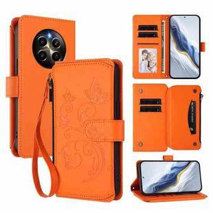 For Realme 12 Pro / 12 Pro+ / P1 Pro 5G Butterfly Love Flower Multi-card Zipper Wallet Leather Phone Case(Orange)