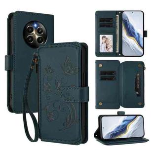 For Realme 12 Pro / 12 Pro+ / P1 Pro 5G Butterfly Love Flower Multi-card Zipper Wallet Leather Phone Case(Dark Green)