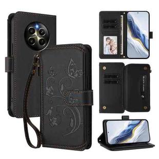 For Realme 12 Pro / 12 Pro+ / P1 Pro 5G Butterfly Love Flower Multi-card Zipper Wallet Leather Phone Case(Black)