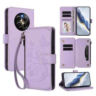 For Realme 12 Pro / 12 Pro+ / P1 Pro 5G Butterfly Love Flower Multi-card Zipper Wallet Leather Phone Case(Light Purple)