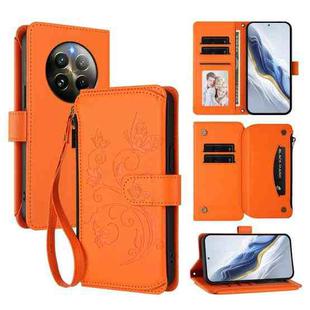 For Realme 13 / 12 4G / P1 5G Global Butterfly Love Flower Multi-card Zipper Wallet Leather Phone Case(Orange)