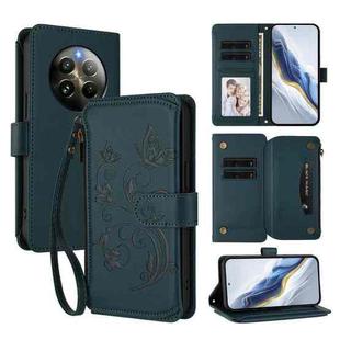 For Realme 13 / 12 4G / P1 5G Global Butterfly Love Flower Multi-card Zipper Wallet Leather Phone Case(Dark Green)