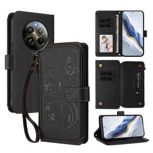 For Realme 13 / 12 4G / P1 5G Global Butterfly Love Flower Multi-card Zipper Wallet Leather Phone Case(Black)