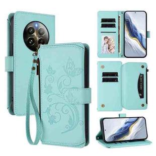 For Realme 13 / 12 4G / P1 5G Global Butterfly Love Flower Multi-card Zipper Wallet Leather Phone Case(Mint Green)