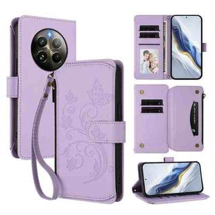 For Realme 13 / 12 4G / P1 5G Global Butterfly Love Flower Multi-card Zipper Wallet Leather Phone Case(Light Purple)