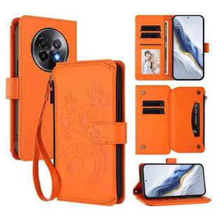 For Realme 13+ 5G Global Butterfly Love Flower Multi-card Zipper Wallet Leather Phone Case(Orange)