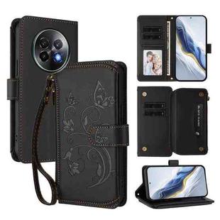 For Realme 13+ 5G Global Butterfly Love Flower Multi-card Zipper Wallet Leather Phone Case(Black)