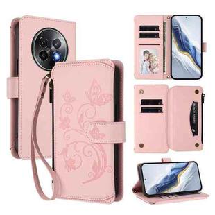 For Realme 13+ 5G Global Butterfly Love Flower Multi-card Zipper Wallet Leather Phone Case(Pink)