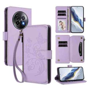 For Realme 13+ 5G Global Butterfly Love Flower Multi-card Zipper Wallet Leather Phone Case(Light Purple)