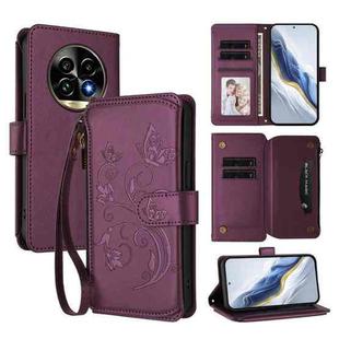 For Realme 13 Pro / 13 Pro+ 5G Global Butterfly Love Flower Multi-card Zipper Wallet Leather Phone Case(Dark Purple)