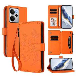 For Realme 14 / P3 / 14T 5G Global Butterfly Love Flower Multi-card Zipper Wallet Leather Phone Case(Orange)